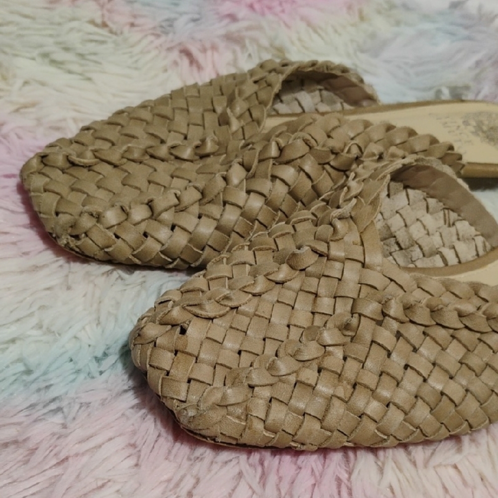 SALE! Vince Camuto Loralee Tan Woven Leather Mules - Picture 3 of 12